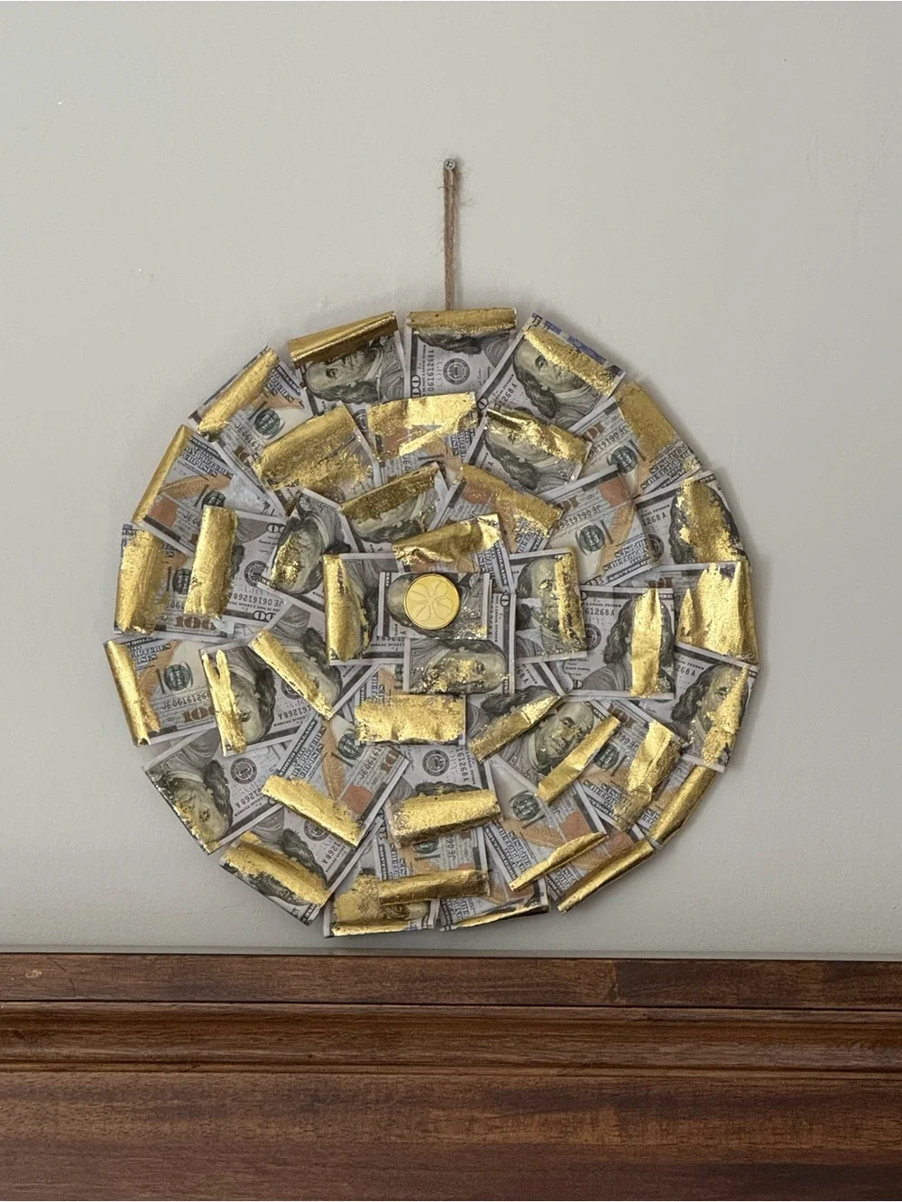 Gold and White Decorative Money Print Wall Art